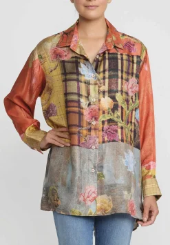 Bokja Silk Twill Assemblage 22 Button Up Z Shirt In Red & Yellow