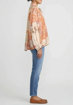 Bokja Silk Twill Jeanne Z Shirt In Orange & Peach