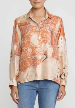 Bokja Silk Twill Jeanne Z Shirt In Orange & Peach