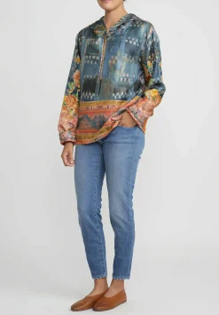 Bokja Silk Twill Regalia Hoodie In Blue & Orange