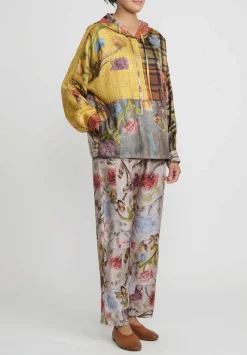 Bokja Silk Twill Riverside Print Toto Pants In Cream, Blue & Pink