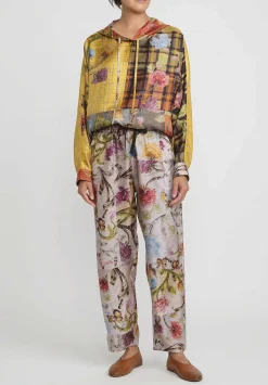 Bokja Silk Twill Riverside Print Toto Pants In Cream, Blue & Pink