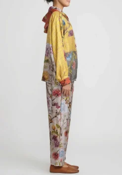 Bokja Silk Twill Riverside Print Toto Pants In Cream, Blue & Pink