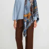 Sabina Savage Silk Twill The Snow Lion Scarf In Ice Blue & Fire