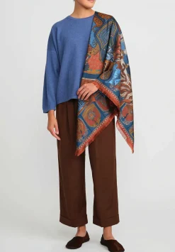 Sabina Savage Silk Twill The Wind Horse Scarf In Madder Red & Sky Blue