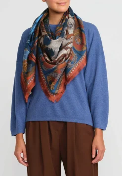 Sabina Savage Silk Twill The Wind Horse Scarf In Madder Red & Sky Blue