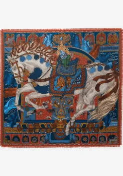 Sabina Savage Silk Twill The Wind Horse Scarf In Madder Red & Sky Blue