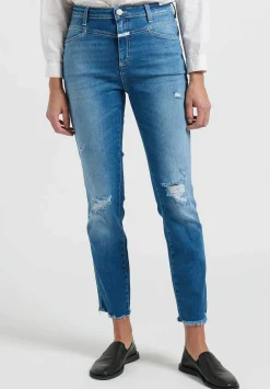 Closed Skinny ''Pedal Pusher'' Distressed High-Rise Jeans In Faded Mid Blue