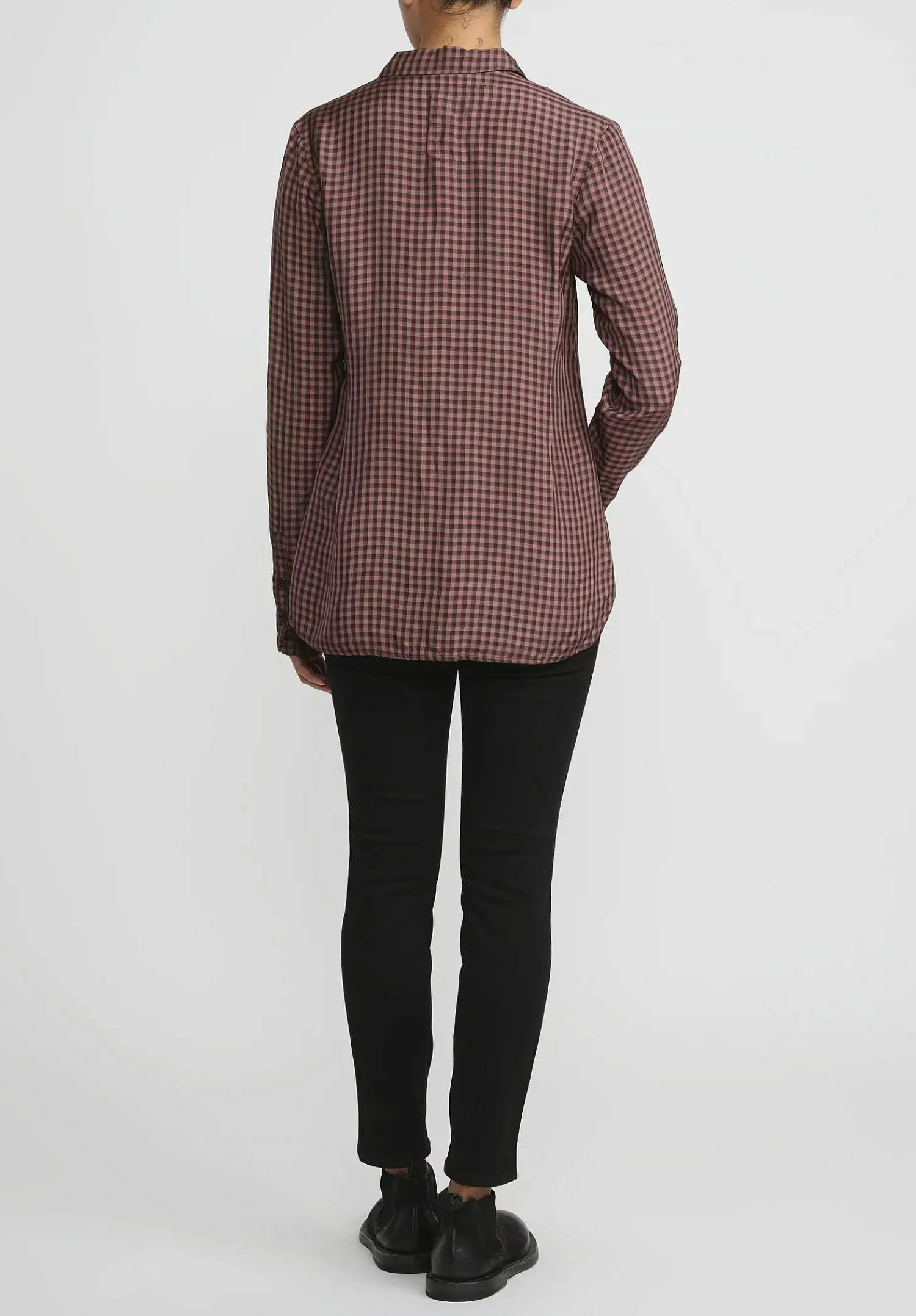 Rundholz Small Check Button-Up Shirt In Rust Brown & Pink