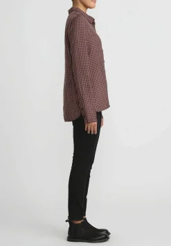 Rundholz Small Check Button-Up Shirt In Rust Brown & Pink