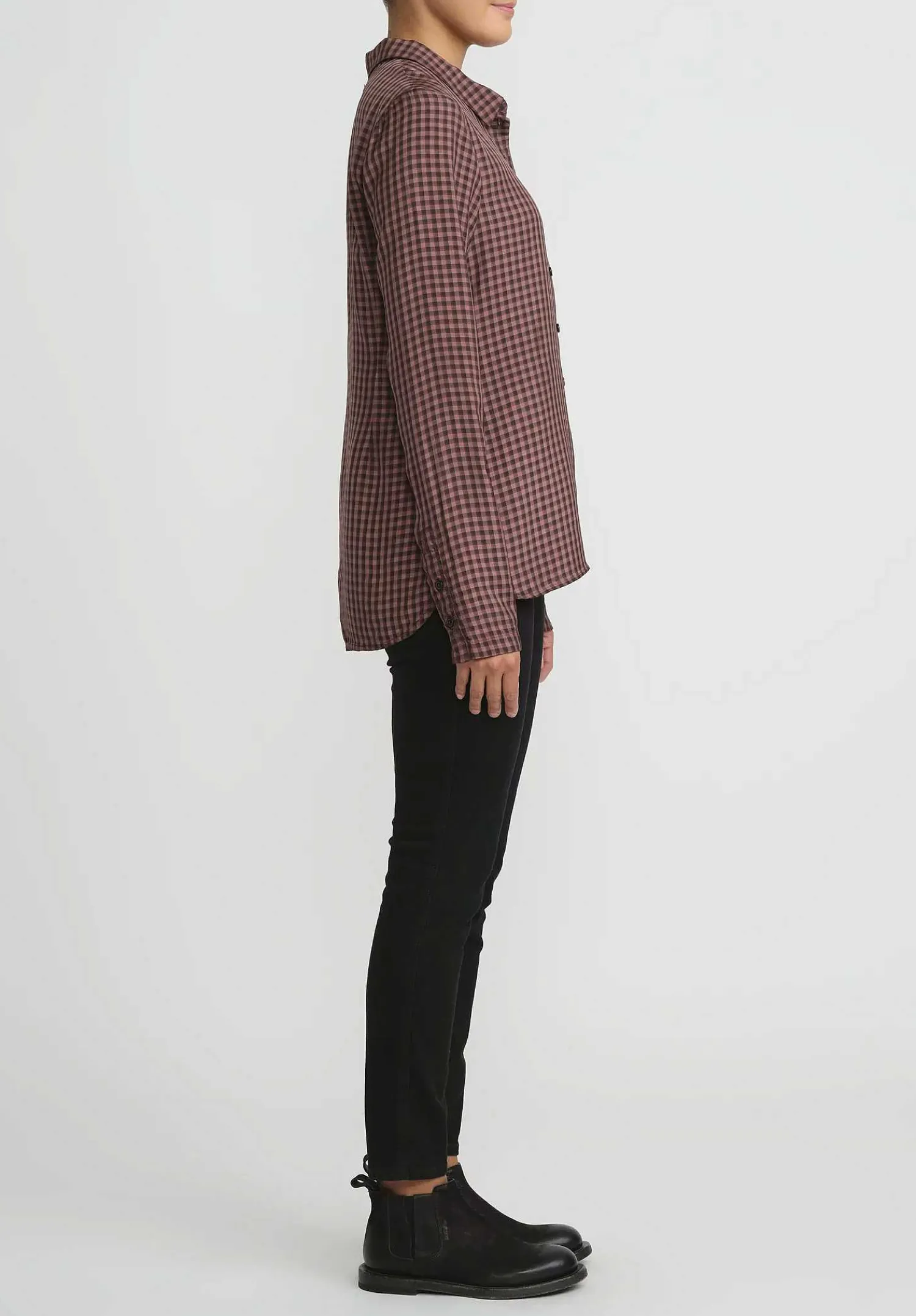 Rundholz Small Check Button-Up Shirt In Rust Brown & Pink