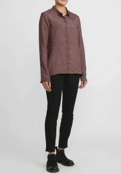 Rundholz Small Check Button-Up Shirt In Rust Brown & Pink