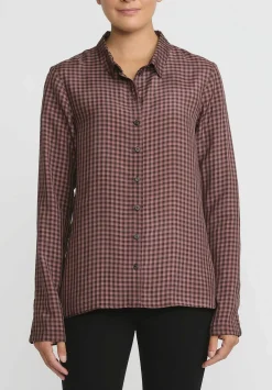 Rundholz Small Check Button-Up Shirt In Rust Brown & Pink