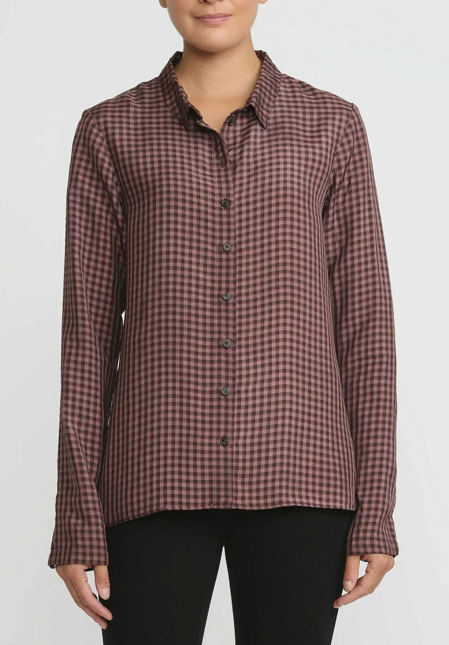 Rundholz Small Check Button-Up Shirt In Rust Brown & Pink