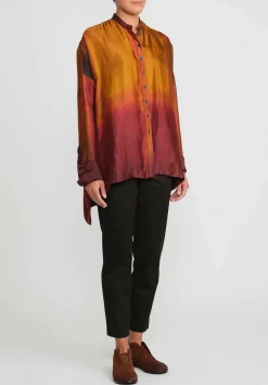 Masnada Smoulder French Cuff Shirt In Orange & Red