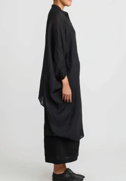 Gilda Midani Solid Dyed Linen Square Tunic In Black