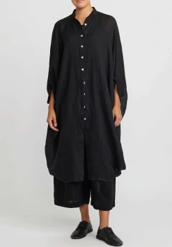 Gilda Midani Solid Dyed Linen Square Tunic In Black