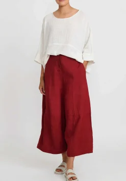 Gilda Midani Solid Linen And Silk Egg Pants In Barn Red