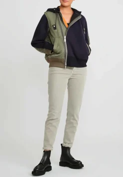 Sacai Sponge Sweater Hoodie In Black & Khaki Green