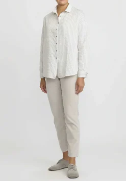 Album di Famiglia Striped Long Sleeve Short Collar Shirt In Off White