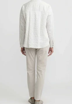 Album di Famiglia Striped Long Sleeve Short Collar Shirt In Off White