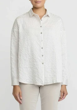 Album di Famiglia Striped Long Sleeve Short Collar Shirt In Off White