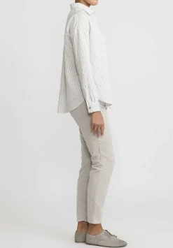 Album di Famiglia Striped Long Sleeve Short Collar Shirt In Off White