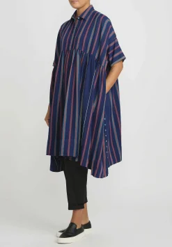 Péro Striped Wool Oversized Dress In Navy & Red