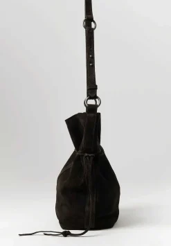 Corîu Suede Large Crossbody Bucket Bag In Dark Brown