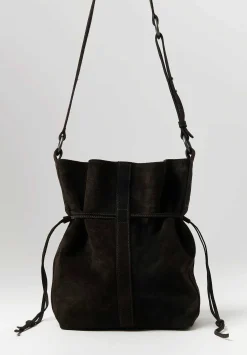 Corîu Suede Large Crossbody Bucket Bag In Dark Brown