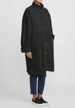 Bergfabel Suede Overcoat In Petrol Green