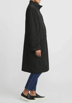 Bergfabel Suede Overcoat In Petrol Green