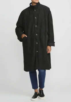 Bergfabel Suede Overcoat In Petrol Green