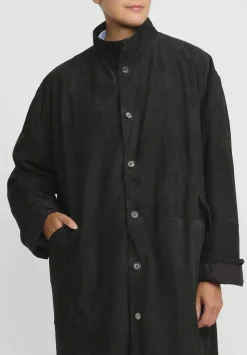 Bergfabel Suede Overcoat In Petrol Green