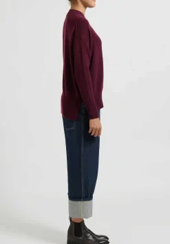 Jil Sander Superfine Cashmere Open Stitch Sweater In Maroon