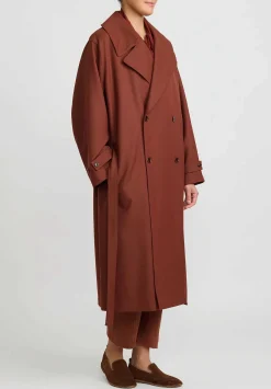 Lemaire Twill Double Breasted Overcoat In Cherry Mahogany