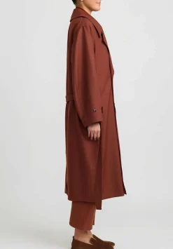 Lemaire Twill Double Breasted Overcoat In Cherry Mahogany