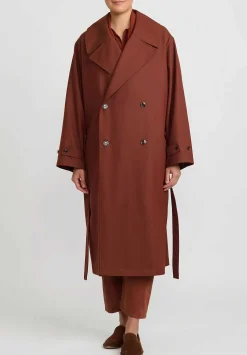 Lemaire Twill Double Breasted Overcoat In Cherry Mahogany