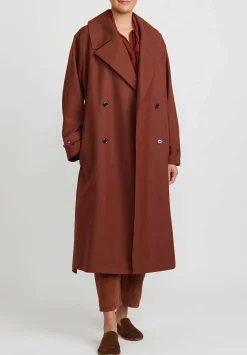 Lemaire Twill Double Breasted Overcoat In Cherry Mahogany