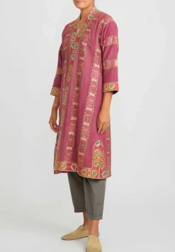 Mehmet Cetinkaya Uzbek Embroidered Silk Chapan Robe In Pink