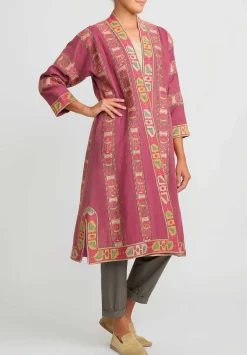 Mehmet Cetinkaya Uzbek Embroidered Silk Chapan Robe In Pink