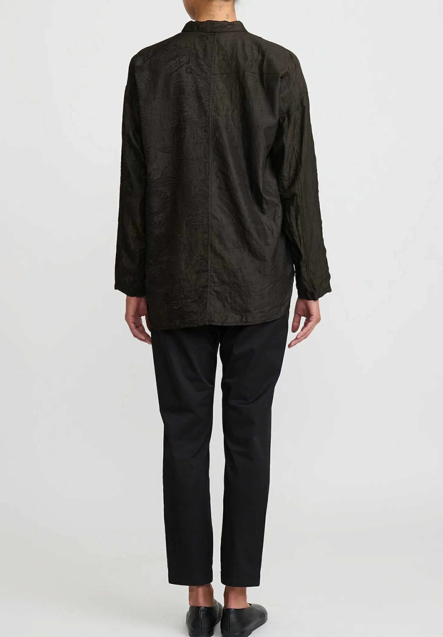 Christian Peau Vintage Silk Jacquard Shirt In Black