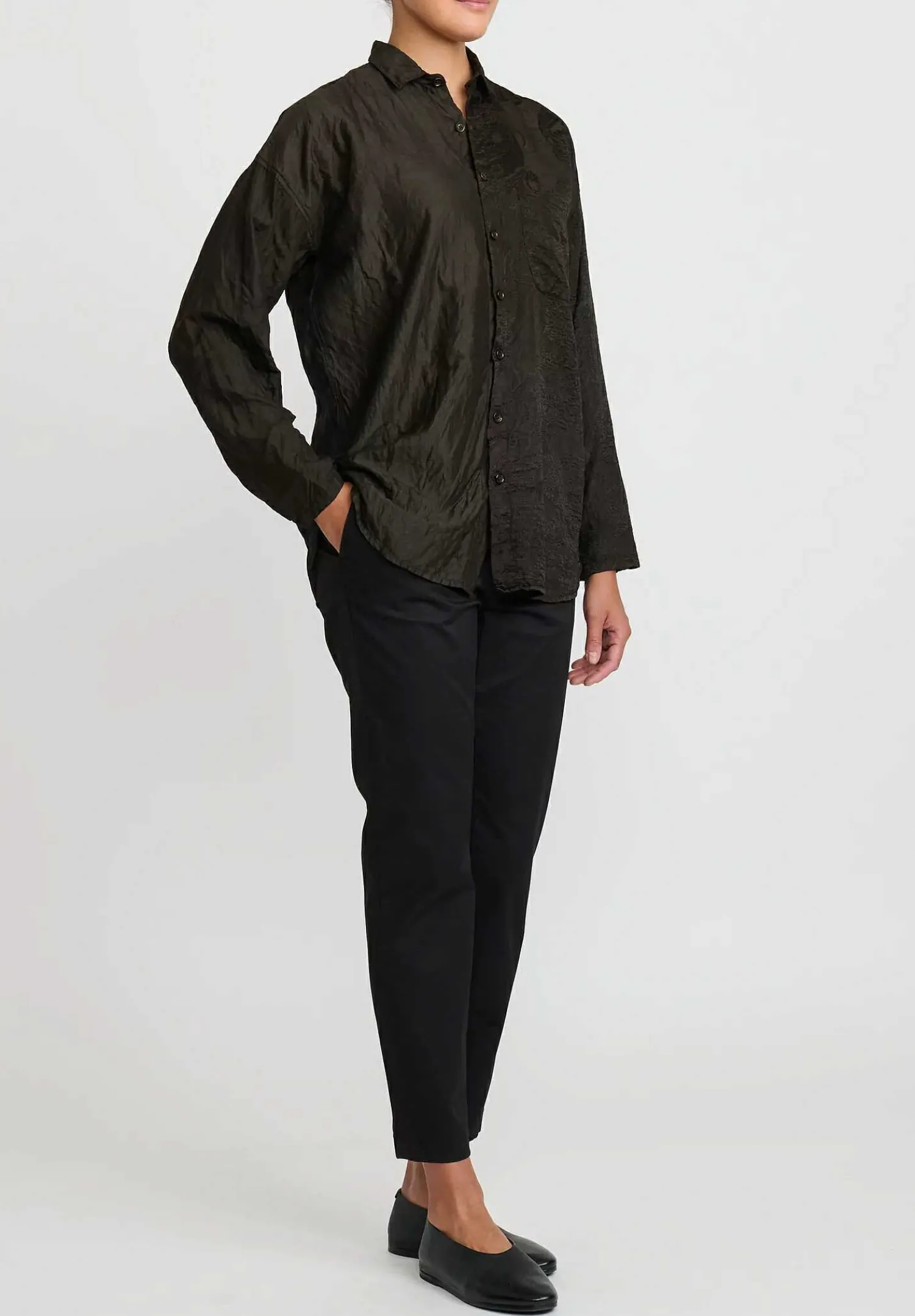 Christian Peau Vintage Silk Jacquard Shirt In Black