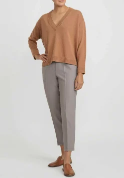 Antonelli Virgin Wool Gaeta V Neck Sweater In Tan