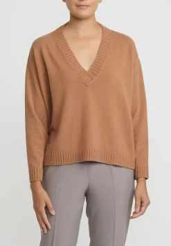 Antonelli Virgin Wool Gaeta V Neck Sweater In Tan