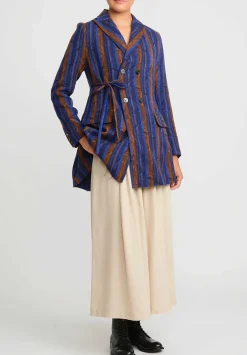 A Tentative Atelier Virgin Wool Jacquard Matilda Joslyn Drape Jacket In Royal Blue & Gold