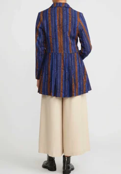 A Tentative Atelier Virgin Wool Jacquard Matilda Joslyn Drape Jacket In Royal Blue & Gold