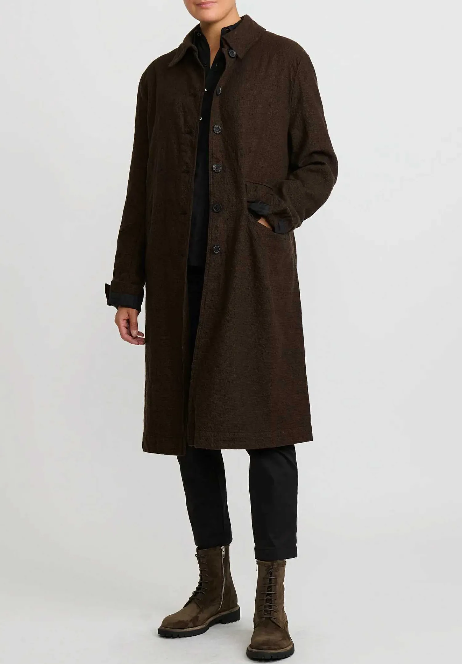 Rundholz Virgin Wool Small Check Coat In Kaffe Brown & Black