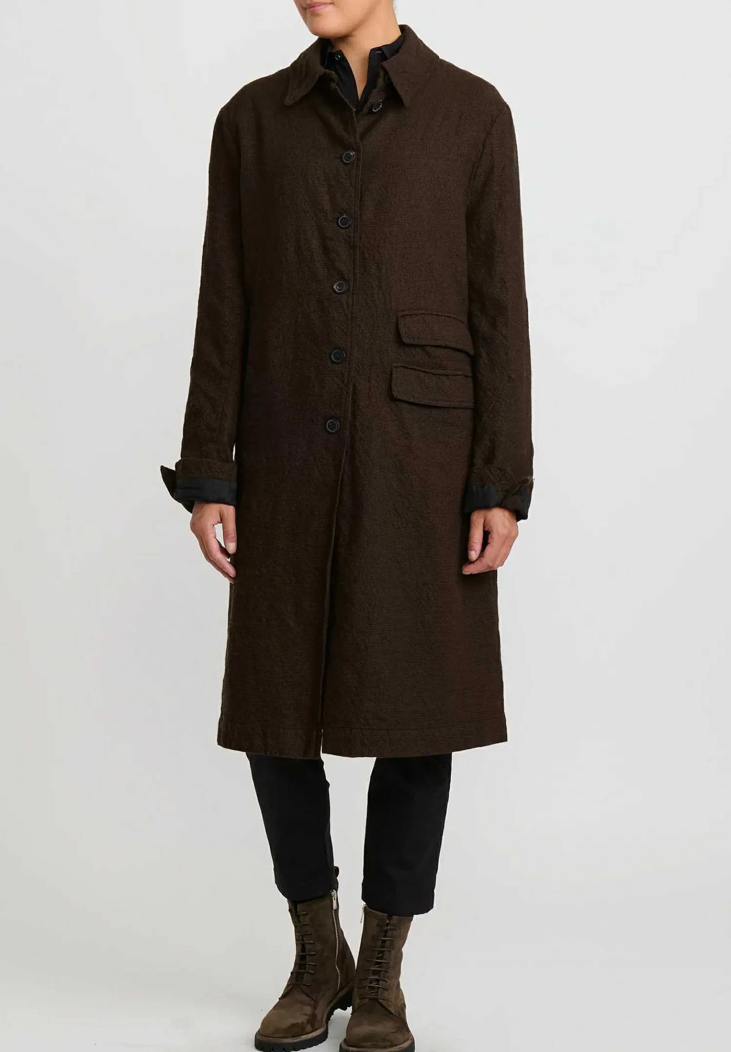 Rundholz Virgin Wool Small Check Coat In Kaffe Brown & Black