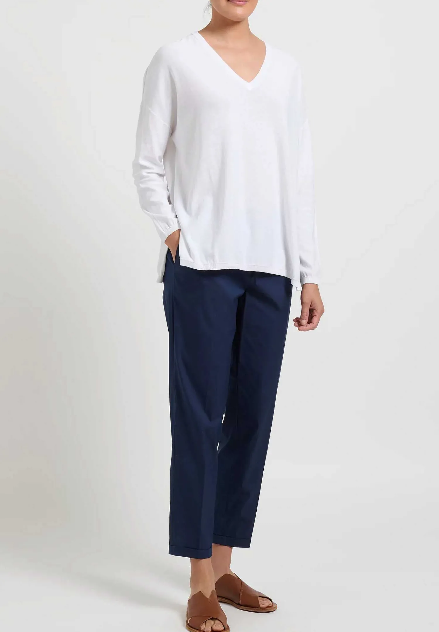 Antonelli V-Neck Cotton ''Malatesta'' Sweater In White